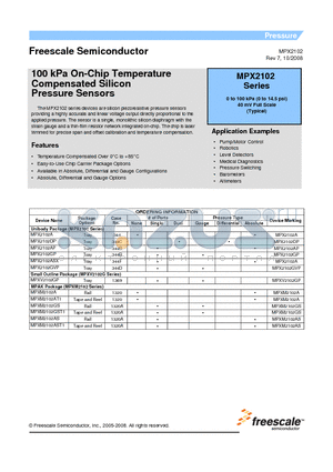 MPX2102ASX datasheet - 100 kPa On-Chip Temperature Compensated Silicon Pressure Sensors