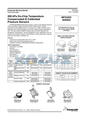 MPX2202A datasheet - 200kPa On-Chip Temperature Compensated & Calibrated Silicon Pressure Sensors