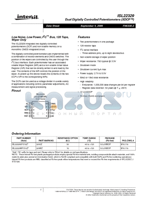 ISL22329 datasheet - Dual Digitally Controlled Potentiometers XDCP