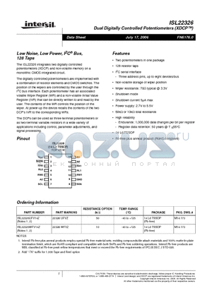 ISL22326 datasheet - Dual Digitally Controlled Potentiometers