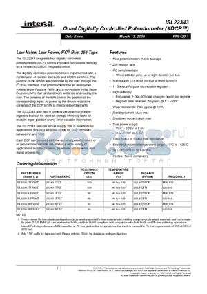 ISL22343UFV20Z datasheet - Quad Digitally Controlled Potentiometer XDCP