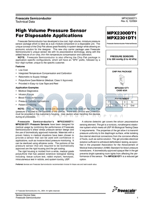 MPX2301DT1 datasheet - High Volume Pressure Sensor For Disposable Applications