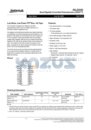 ISL22346UFV20Z datasheet - Quad Digitally Controlled Potentiometers