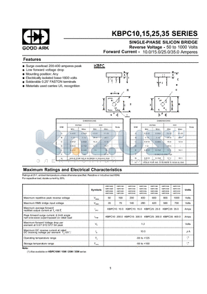 KBPC2501 datasheet - SINGLE-PHASE SILICON BRIDGE