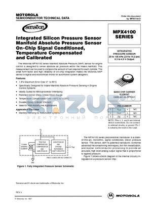 MPX4100ASX datasheet - INTEGRATED PRESSURE SENSOR 20 to 105 kPa (2.9 to 15.2 psi) 0.3 to 4.9 V Output