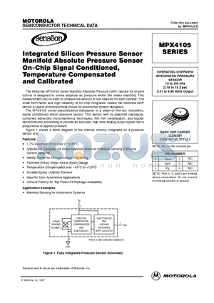 MPX4105A datasheet - OPERATING OVERVIEW INTEGRATED PRESSURE SENSOR 15 to 105 kPa (2.18 to 15.2 psi) 0.31 to 4.90 Volts Output