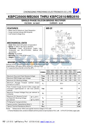 KBPC2501-MB251 datasheet - SINGLE-PHASE SILICON BRIDGE RECTIFIER