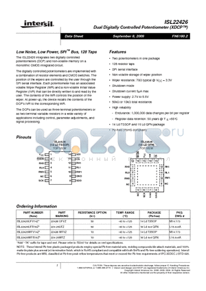 ISL22426UFV14Z datasheet - Low Noise, Low Power, SPI Bus, 128 Taps