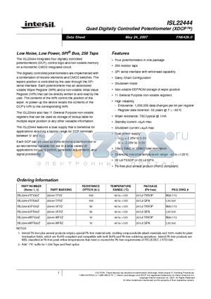 ISL22444TFR20Z datasheet - Quad Digitally Controlled Potentiometer XDCP