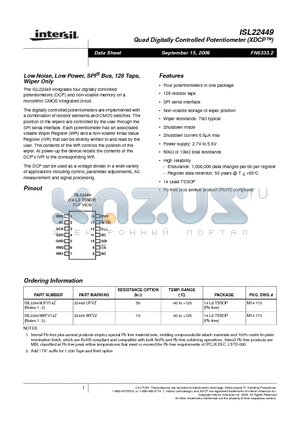 ISL22449 datasheet - Quad Digitally Controlled Potentiometer