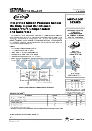 MPX4250DP datasheet - OPERATING OVERVIEW INTEGRATED PRESSURE SENSOR 0 to 250 kPa (0 to 36.3 psi) 0.2 to 4.91 Volts Output