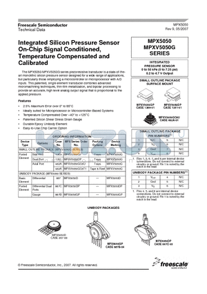 MPX5050DP datasheet - Integrated Silicon Pressure Sensor On-Chip Signal Conditioned, Temperature Compensated and Calibrated