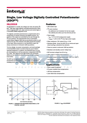 ISL23315WFUZ datasheet - Single, Low Voltage Digitally Controlled Potentiometer