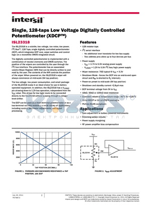 ISL23318UFRUZ-TK datasheet - Single, 128-taps Low Voltage Digitally Controlled Potentiometer (XDCP)