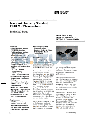 HFBR-5001 datasheet - Low Cost, Industry Standard FDDI MIC Transceivers