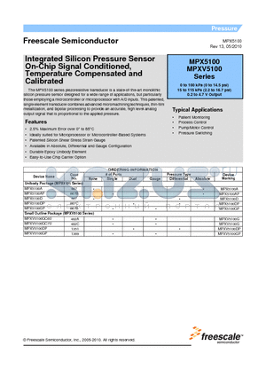 MPX5100 datasheet - Integrated Silicon Pressure Sensor On-Chip Signal Conditioned, Temperature Compensated and Calibrated