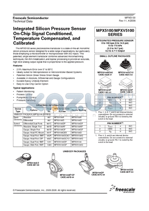 MPX5100AP datasheet - Integrated Silicon Pressure Sensor On-Chip Signal Conditioned, Temperature Compensated and Calibrated