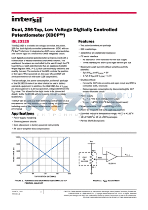 ISL23325TFRUZ-TK datasheet - Dual, 256-Tap, Low Voltage Digitally Controlled Potentiometer (XDCP)