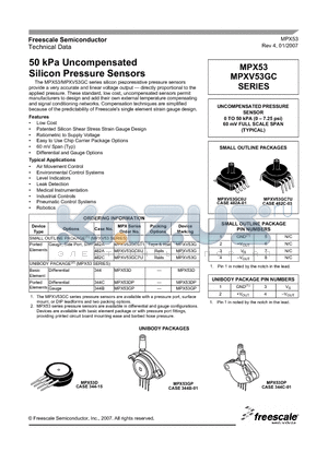 MPX53 datasheet - 50 kPa Uncompensated Silicon Pressure Sensors