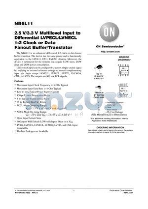 NB6L11D datasheet - 2.5 V/3.3 V Multilevel Input to Differential LVPECL/LVNECL 1:2 Clock or Data Fanout Buffer/Translator