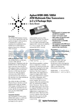 HFBR-5905 datasheet - ATM Multimode Fiber Transceivers in 2 x 5 Package Style
