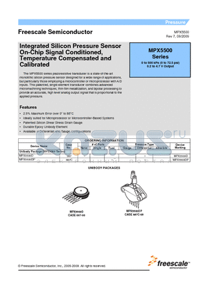 MPX5500_09 datasheet - Integrated Silicon Pressure Sensor On-Chip Signal Conditioned, Temperature Compensated and Calibrated