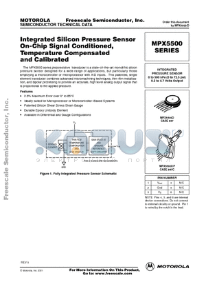 MPX5500DP datasheet - INTEGRATED SILICON PRESSURE SENSOR ON CHIP SIGNAL CONDITIONED TEMPERATURE COMPENSATED AND CALIBRATED