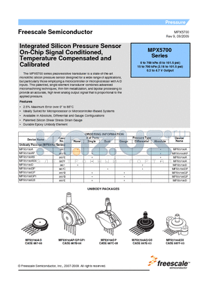 MPX5700 datasheet - Integrated Silicon Pressure Sensor On-Chip Signal Conditioned, Temperature Compensated and Calibrated