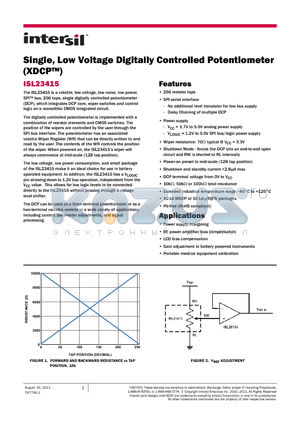 ISL23415WFUZ datasheet - Single, Low Voltage Digitally Controlled Potentiometer (XDCP)