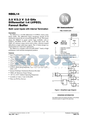 NB6L14MNG datasheet - 2.5 V/3.3 V 3.0 GHz Differential 1:4 LVPECL Fanout Buffer