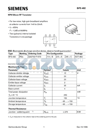 Q62702-F1573 datasheet - NPN Silicon RF Transistor (For low-noise, high-gain broadband amplifiers at collector currents from 1mA to 20mA.)