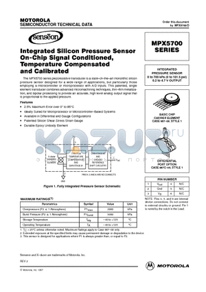 MPX5700GSX datasheet - INTEGRATED PRESSURE SENSOR 0 to 700 kPa (0 to 101.5 psi) 0.2 to 4.7 V OUTPUT