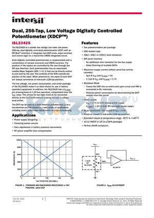 ISL23425UFRUZ-T7A datasheet - Dual, 256-Tap, Low Voltage Digitally Controlled Potentiometer (XDCP)