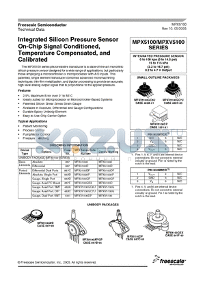 MPX5V100GC7U datasheet - Integrated Silicon Pressure Sensor On-Chip Signal Conditioned, Temperature Compensated and Calibrated