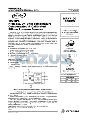 MPX7100GVP datasheet - 0 to 100 kPa (0 to 14.5 psi) 40 mV FULL SCALE SPAN (TYPICAL)