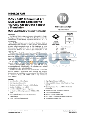 NB6LQ572MMNR4G datasheet - 2.5V / 3.3V Differential 4:1 Mux w/Input Equalizer to 1:2 CML Clock/Data Fanout / Translator