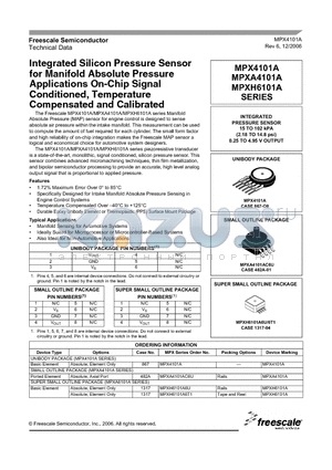 MPXA4101AC6U datasheet - Integrated Silicon Pressure Sensor for Manifold Absolute Pressure Applications On-Chip Signal Conditioned, Temperature