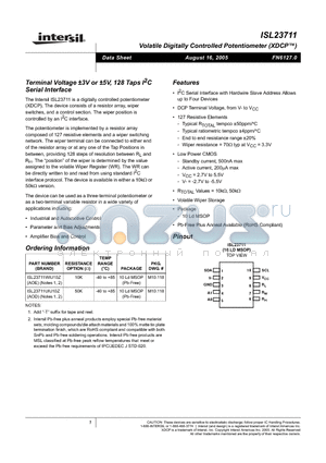 ISL23711WIU10Z datasheet - Terminal Voltage - 3V or - 5V, 128 Taps IC Serial Interface