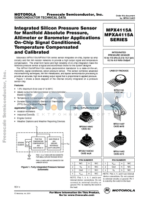 MPXA4115A datasheet - Integrated Silicon Pressure Sensor for Manifold Absolute Pressure,Altimeter or Baromater Applications