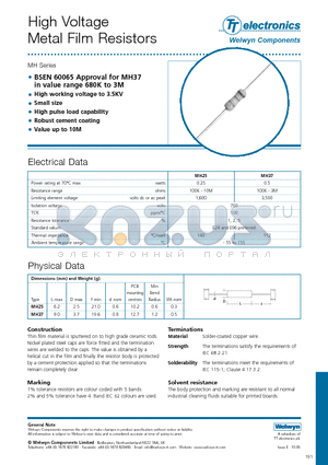 MH3710MOG datasheet - High Voltage Metal Film Resistors