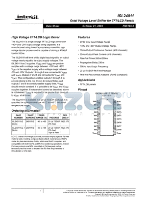 ISL24011IVZ datasheet - High Voltage TFT-LCD Logic Driver