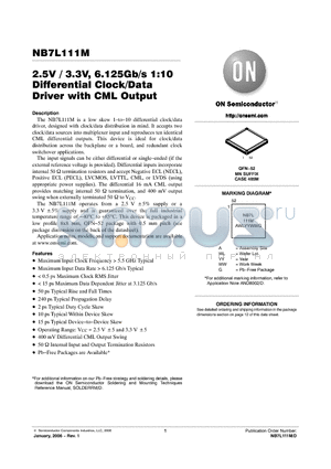 NB7L1MMNR2G datasheet - 2.5V / 3.3V, 6.125Gb/s 1:10 Differential Clock/Data Driver with CML Output