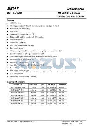 M13S128324A-4BG datasheet - 1M x 32 Bit x 4 Banks Double Data Rate SDRAM