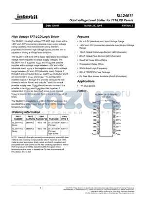 ISL24011_06 datasheet - High Voltage TFT-LCD Logic Driver
