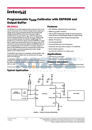 ISL24211 datasheet - Programmable VCOM Calibrator with EEPROM and Output Buffer