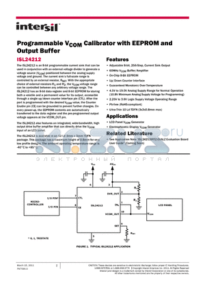 ISL24212IRTZ datasheet - Programmable VCOM Calibrator with EEPROM and Output Buffer