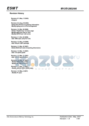 M13S128324A-6BG datasheet - 1M x 32 Bit x 4 Banks Double Data Rate SDRAM