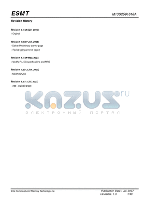 M13S2561616A-4TG datasheet - 4M x 16 Bit x 4 Banks Double Data Rate SDRAM