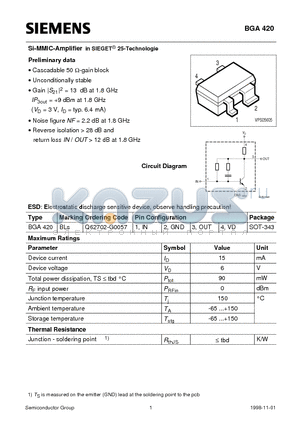 Q62702-G0057 datasheet - Si-MMIC-Amplifierin SIEGET 25-Technologie (Cascadable 50 Y-gain block Unconditionally stable)