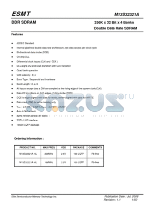 M13S32321A-6L datasheet - 256K x 32 Bit x 4 Banks Double Data Rate SDRAM